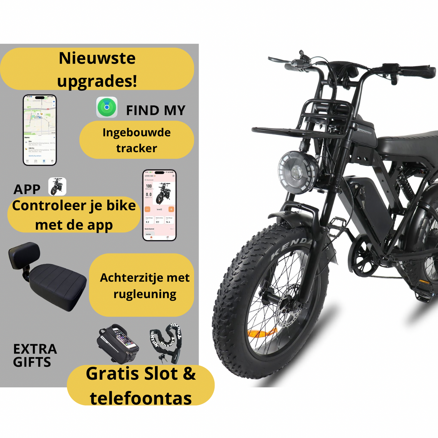 Fatbike VOMO X80 - Gratis GPS tracksysteem - Alarm - Kettingslot